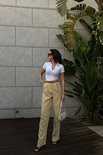 Eka Pantaloni galbeni cu talie înaltă pentru femei 1017-1515