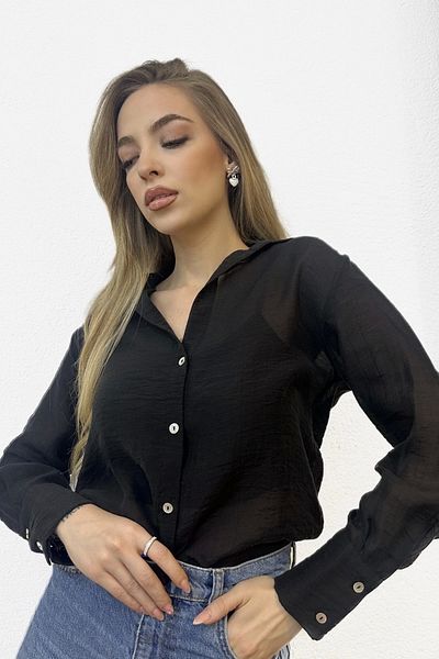 PROTO SUIT Cămașă neagră transparentă din satin