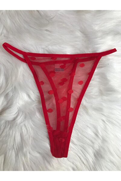 Masal Lingerie Kadın Tanga Külot Kombini 2li (renk kırmızı-ekru )