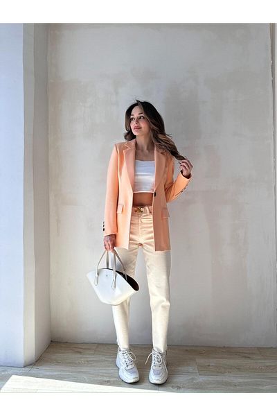 BUTİK ELAJ Women's Orange Atlas Single Button Blazer Jacket