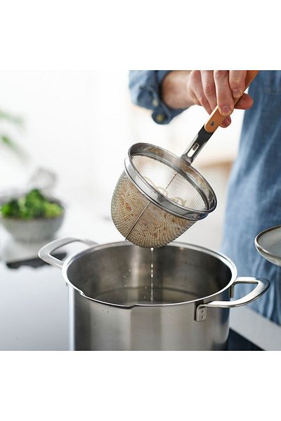 IKEA VARDAGEN Noodle strainer, stainless steel/beech, 30 cm