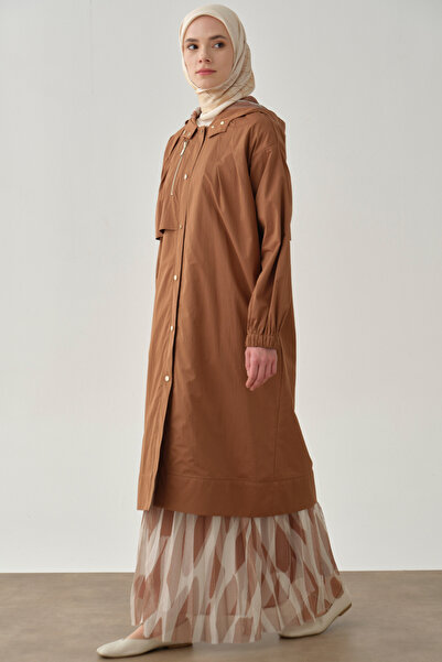 Tuğba File Kombinli Yağmurluk - Taba