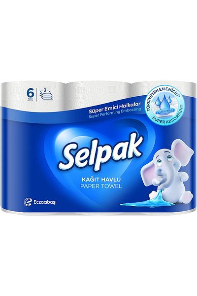 Selpak Super Absorbent Kitchen Paper Towel - 3 Ply - 6 Rolls
