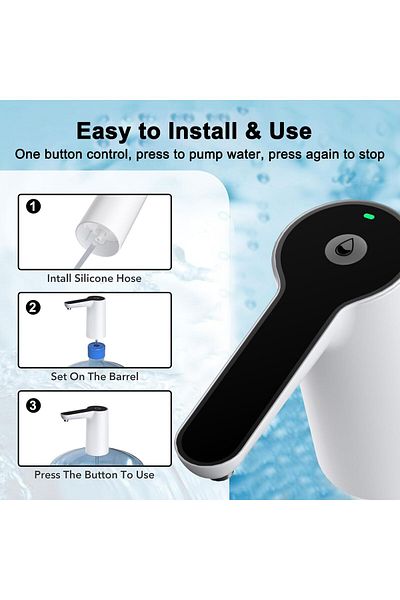COOYA USB Rechargeable Battery Water Dispenser Pump for 20L Bottle, Easy Operation, Electric, White