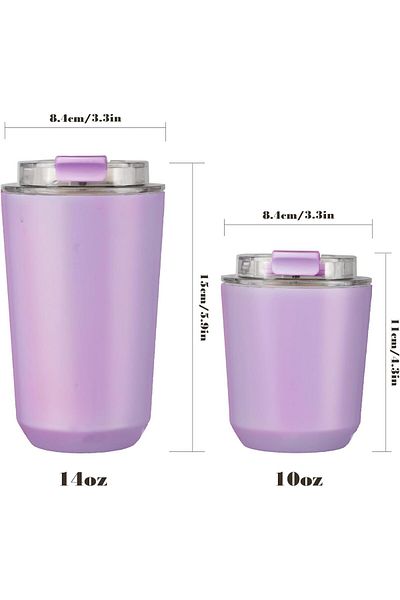 COOYA 10 oz Travel Coffee Mug with Lid, Vacuum Leak Proof Reusable Double Walled Tumbler(Purple)