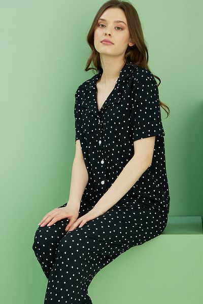 Siyah İnci Black Patterned Bürüm Pajama Set 25118556