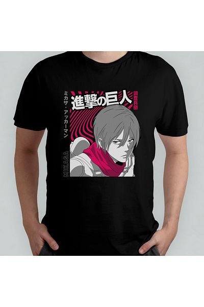 Pixxa Attack On Titan Mikasa Ackerman Unisex 100% βαμβακερό μπλουζάκι με λαιμόκοψη μοντέλο 1