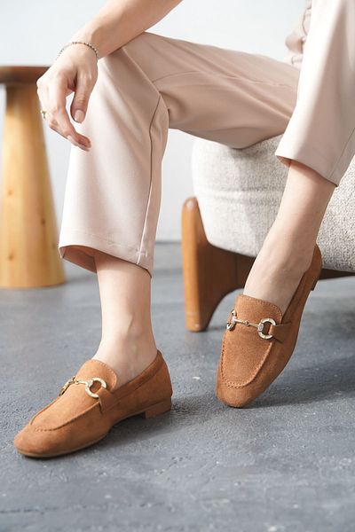 MODAADAM Γυναικεία Nicol Buckle Flat Ballerina Brown Suede Model Gx9688