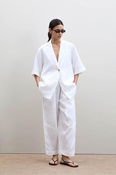 Serianno %100 Keten Oversize Düğme Detaylı Ceket