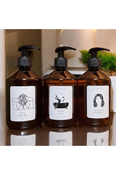 Guridda Home Design Kadın Şampuanı Duş Jeli Saç Kremi Etiketli 500 Ml Amber P...