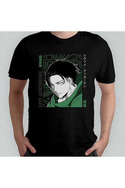 Pixxa Attack On Titan Levi Ackerman Unisex 100% βαμβακερό μπλουζάκι με λαιμόκοψη μοντέλο 2