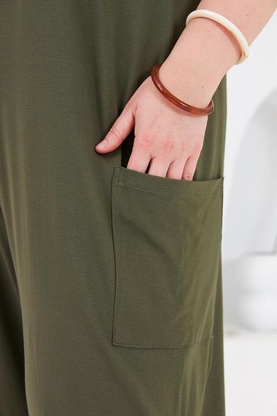 RMG Large Size Jumpsuit with Pocket Detail Khaki
