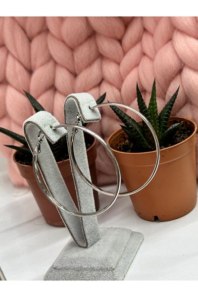 artistik bijuteri 5 cm in Diameter Steel-Silver Color Hoop-Earrings