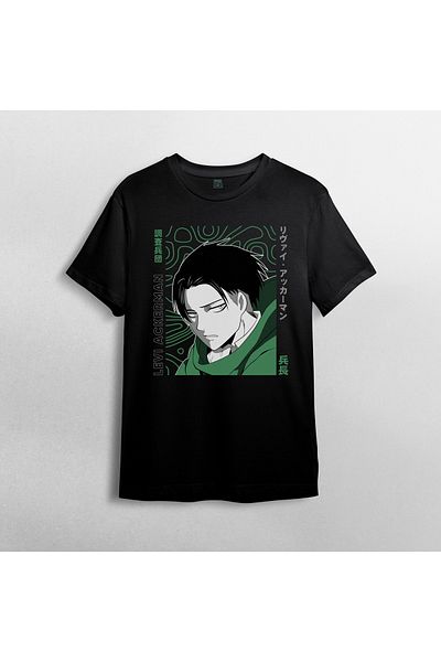 Pixxa Attack On Titan Levi Ackerman Unisex 100% βαμβακερό μπλουζάκι με λαιμόκοψη μοντέλο 2