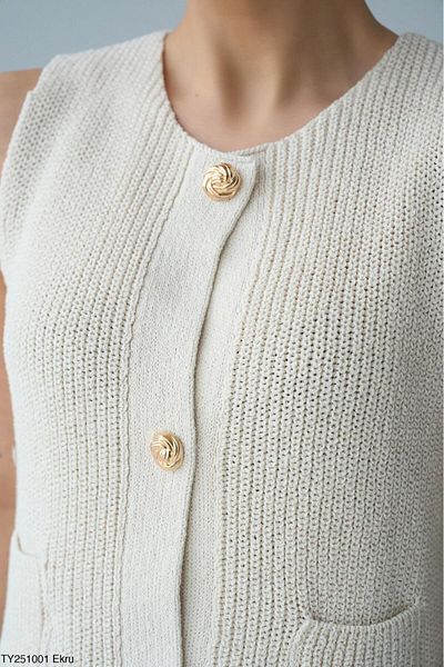 CADDELAMODA Women's Crew Neck Thessaloniki Knitted Gold Buttoned Knitwear Vest