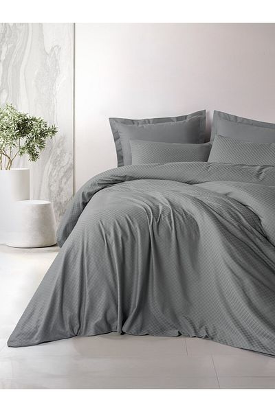 Cotton Box Plaid Ranforce Single Duvet Cover Set Gray