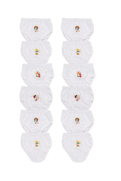 Ceylanoğlu Girl Child 4-5-6 Years White Colored Rib Printed Panties 12 Pack