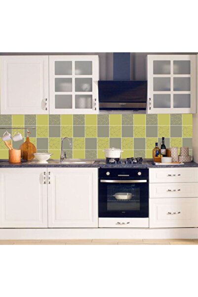 Bigaimaj Зелена та хакі плитка з візерунком для кухонної стільниці - самоклеюча, 60 см x 100 см