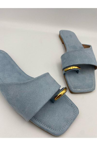 Ömer Ediz Shoes Papuci plati din piele intoarsa pentru femei MOSCOW – Papuci de vara confortabili de zi cu zi cu accesorii aurii