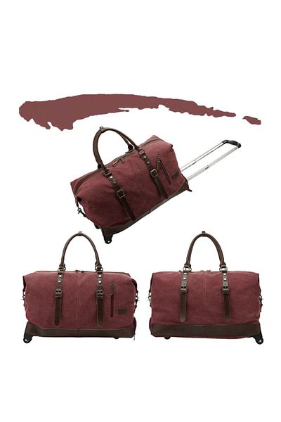 Quasar & Co. Geanta Voiaj Tip Troler, Duffle, 57x39x25 Cm, Oxford/piele Ecologica, Visiniu