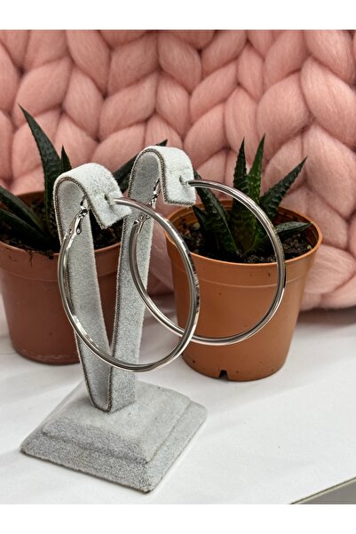 artistik bijuteri çelik gümüş renk halka küpe (5 cm çapında)