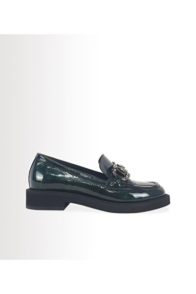Kadın Toka Detaylı Sedefli Rugan Deri Loafer (YEŞİL)