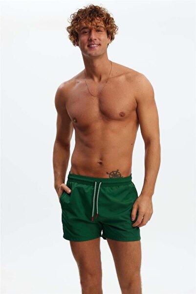 Louren شورت سباحة مسطح للرجال باللون الكاكي