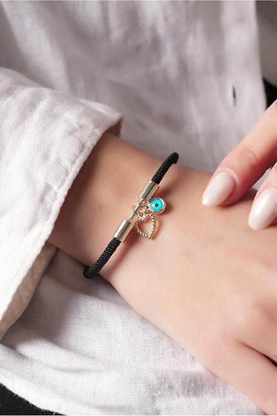 Çlk Accessories Premium Evil Eye Beaded Heart Rope Bracelet 70778