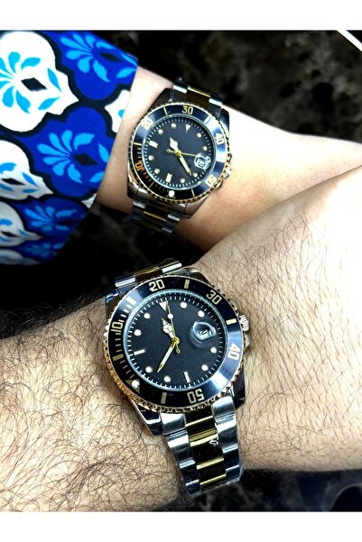 İSTLİV Gümüş Gold Renk Çift Saat"/ " Sevgili Saatleri " Metal Kordon Kol Saat...