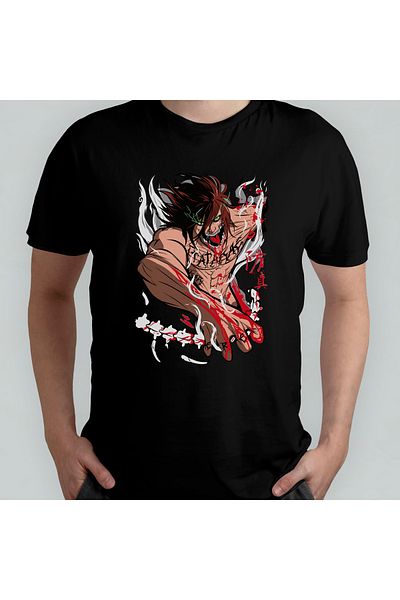 Pixxa Attack On Titan Eren Jaeger_ Unisex 100% βαμβακερό μπλουζάκι με λαιμόκοψη μοντέλο 6