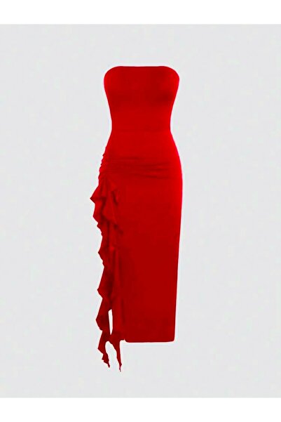 Dressco Nida- Straplez Yandan Yırtmaçlı Midi Elbise