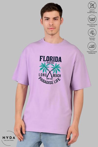 Nyda Collections Unisex Crew Neck Florida εμπριμέ βαμβακερό μπλουζάκι με κοντό μανίκι