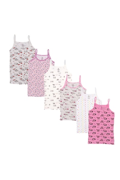 Ceylanoğlu Girl Lycra Cotton Thread Strap Undershirt 6-7 Years Old Pack of 6