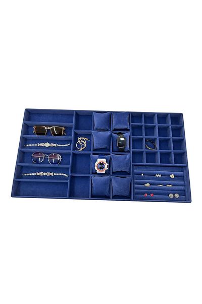 MeGass Dekor Domestic Production Special Order 70/38 cm Suede Coated Navy Blue Color Drawer Jewelry Organizer