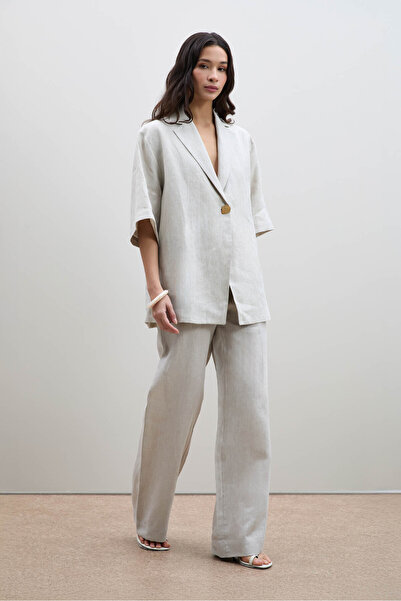 Serianno %100 Keten Oversize Düğme Detaylı Ceket