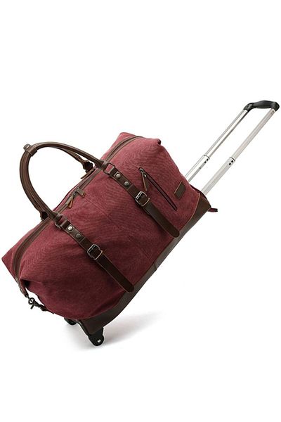 Quasar & Co. Geanta Voiaj Tip Troler, Duffle, 57x39x25 Cm, Oxford/piele Ecologica, Visiniu