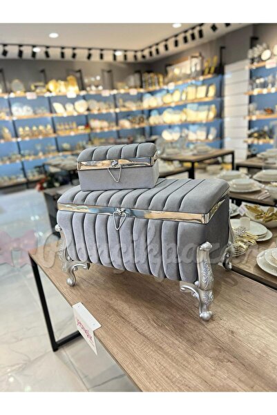 PONCİKPAZAR Ponçik Çeyiz Sandığı Çizgili Dikdörtgen Gri