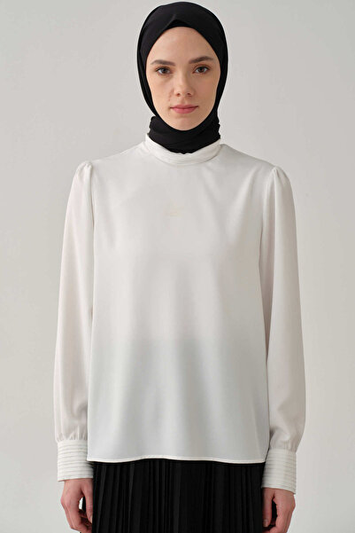 Tuğba Yaka Ve Manşeti Pliseli Bluz - Ekru