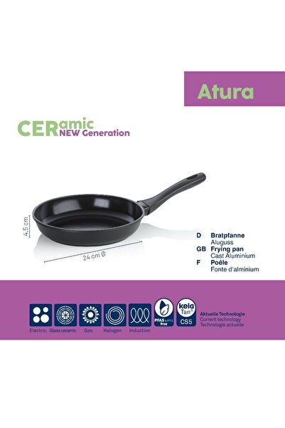 KELA Keck Lang Frying pan with ceramic surface 24 cm ATURA black Teflon-free