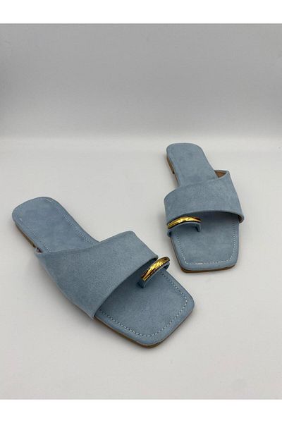 Ömer Ediz Shoes Papuci plati din piele intoarsa pentru femei MOSCOW – Papuci de vara confortabili de zi cu zi cu accesorii aurii