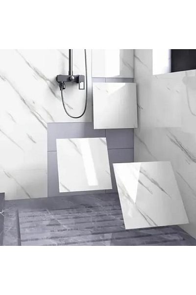 Acousticworld White Marble Patterned Aluminum Plastic Wall Sticker (30X30)