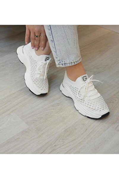 LABRONA Kadın Yazlık Sneakers Yüksek Tabanlı Bağcıklı Yürüyüş Ayakkabısı