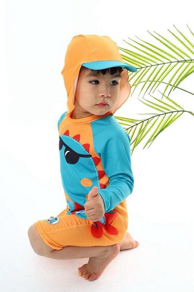 Liyavera 2-10 Years Old Boys' Zippered Swimsuit - Boys' Long Sleeve Hat Swimsuit