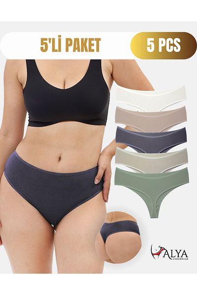 ALYA UNDERWEAR High Waist Thong, 5 Pieces Smoked, a Green, Stone, Ecru, a Brown