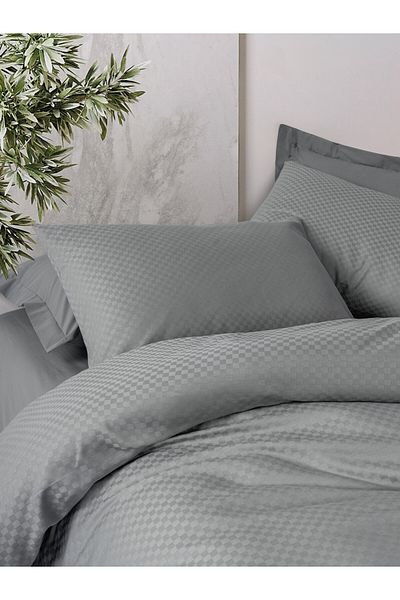 Cotton Box Plaid Ranforce Single Duvet Cover Set Gray
