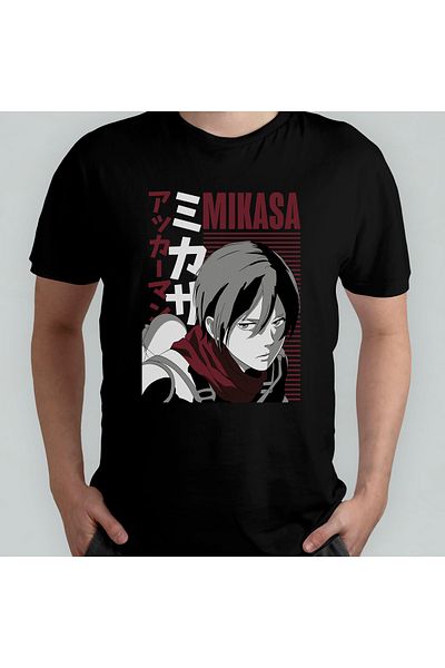 Pixxa Attack on Titan Mikasa Ackerman Unisex 100% Cotton Crew Neck T-Shirt Model 2