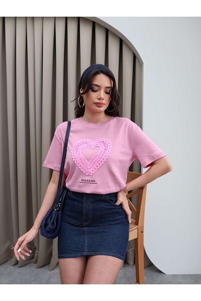 ESRAHELVACI Tricou cu broderie inimă
