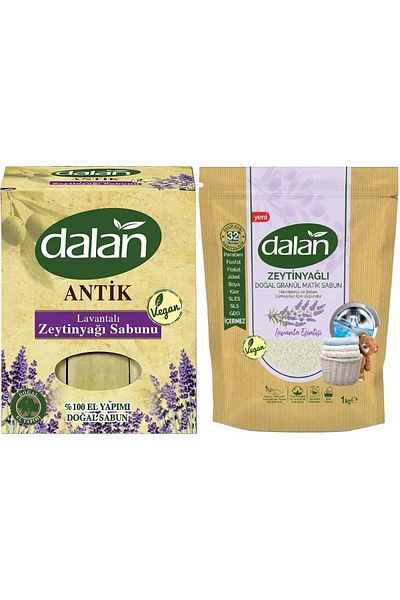 Dalan Ancient Laurel Olive Oil Soap 900Gr Lavender & Granulated Soap Powder Lavender 1kg (Set of 2)