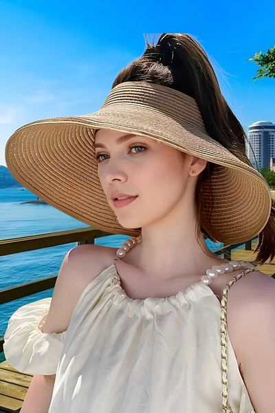 Uniquetrenders Women's Summer Straw Bow Visor Hat Beach Hat