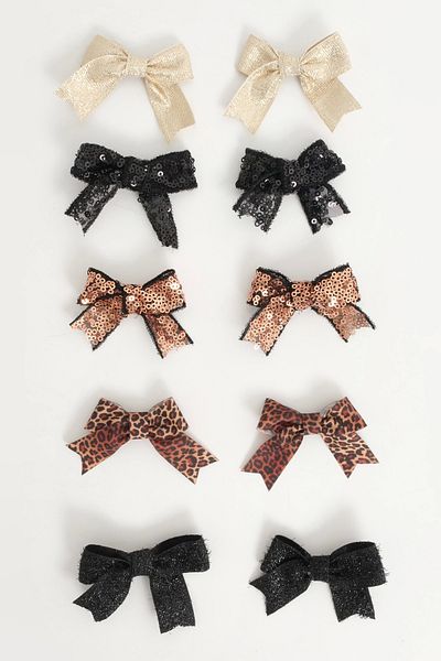 LOGO AKSESUAR Set de 10 catarame cu fundă cu panglică, cu model leopard, tonuri închise